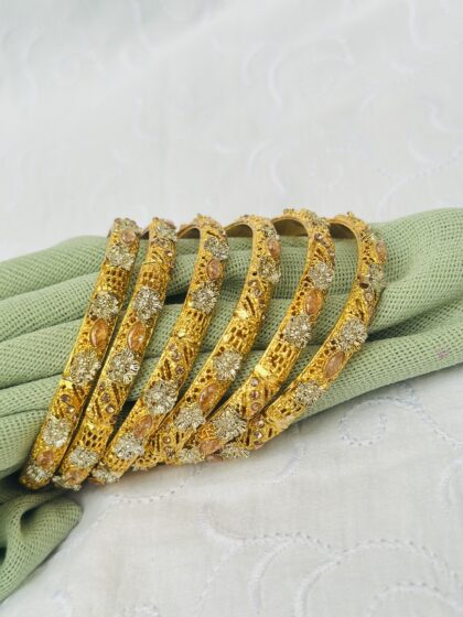 gold plated double shade bangle (6 piece) – zarkon & golden color
